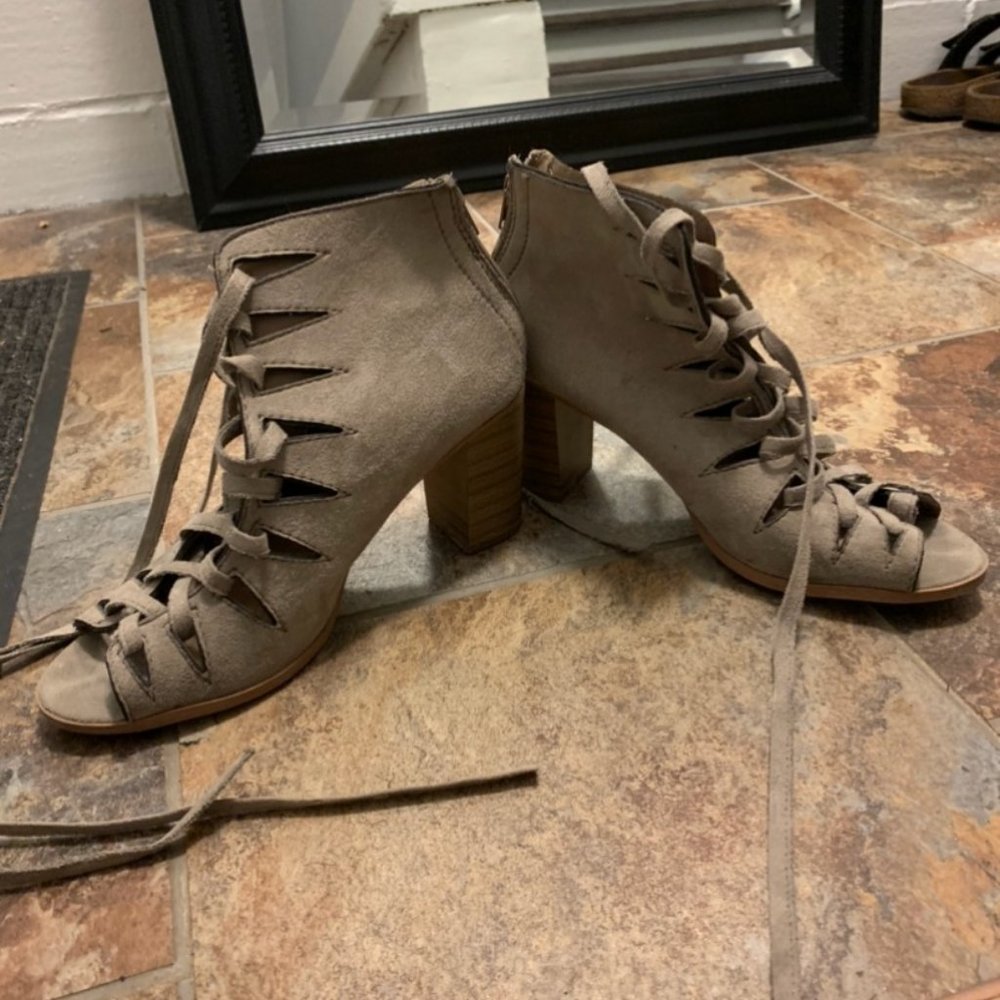 Neutral Laced-Up High Heels